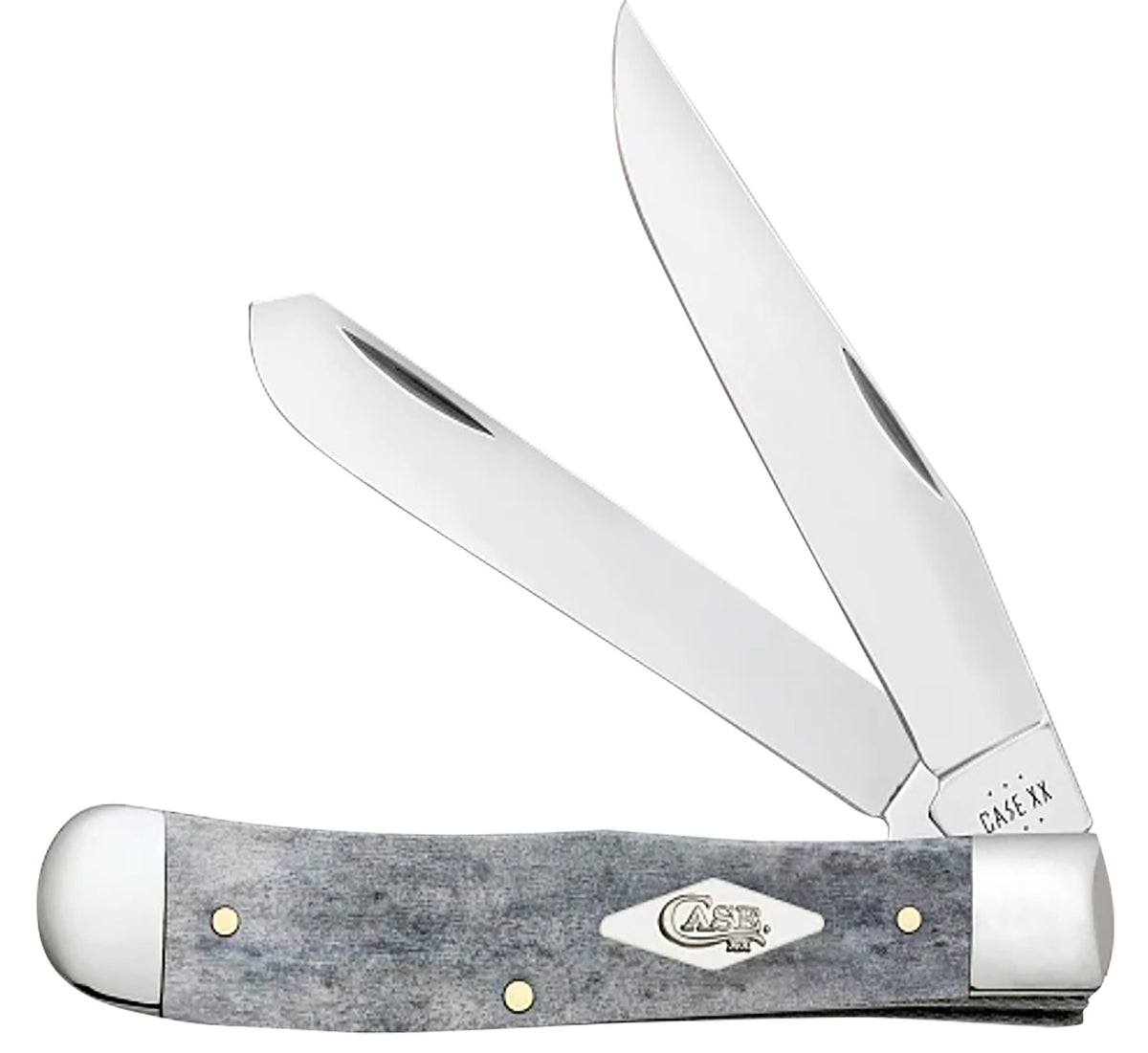 Case Trapper Folding Pocket Knife #34200, Plain Mirror Polished SS Blades, Smooth Gray Bone Handle