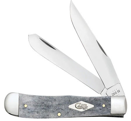 Case Canoe Mini Folding Knife 34202, Plain Mirror Polished Pen & Spear SS Blades, Smooth Gray Bone Handle