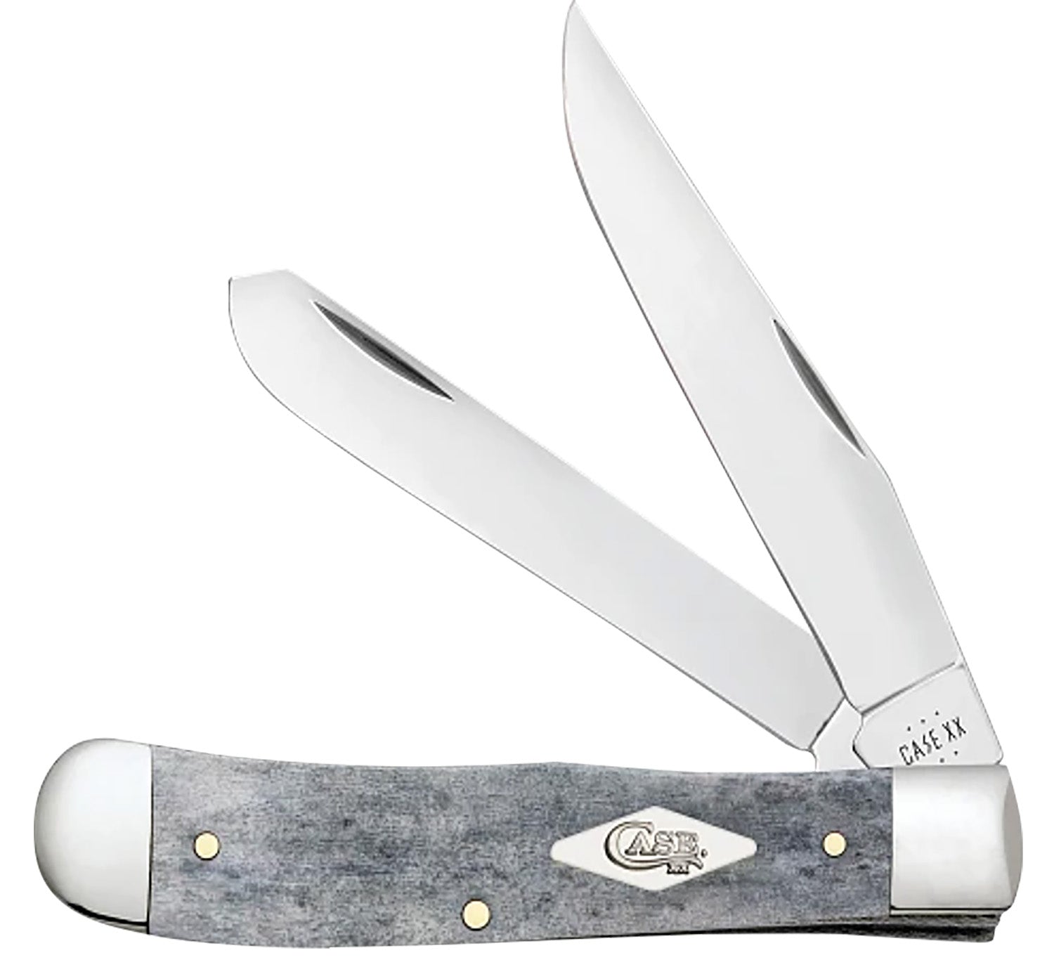 Case Stockman Large Folding Knife 34203, Plain Mirror Polished Clip/Sheepsfoot/Spey Blades, Smooth Gray Bone Handle