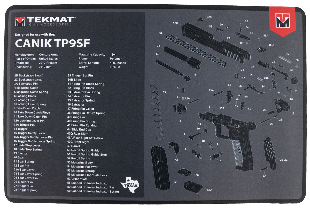 TekMat TP9SF Gun Cleaning Mat with Diagram Black/Gray Rubber 11"x17"
