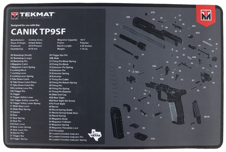 TekMat TP9SF Gun Cleaning Mat with Diagram Black/Gray Rubber 11"x17"