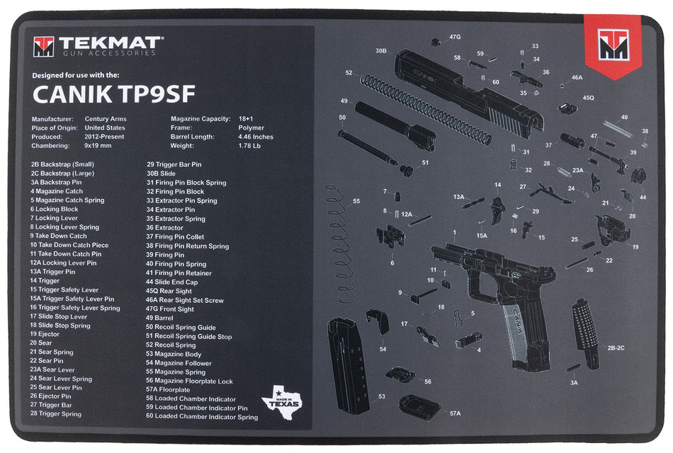 TekMat TP9SF Gun Cleaning Mat with Diagram Black/Gray Rubber 11"x17"