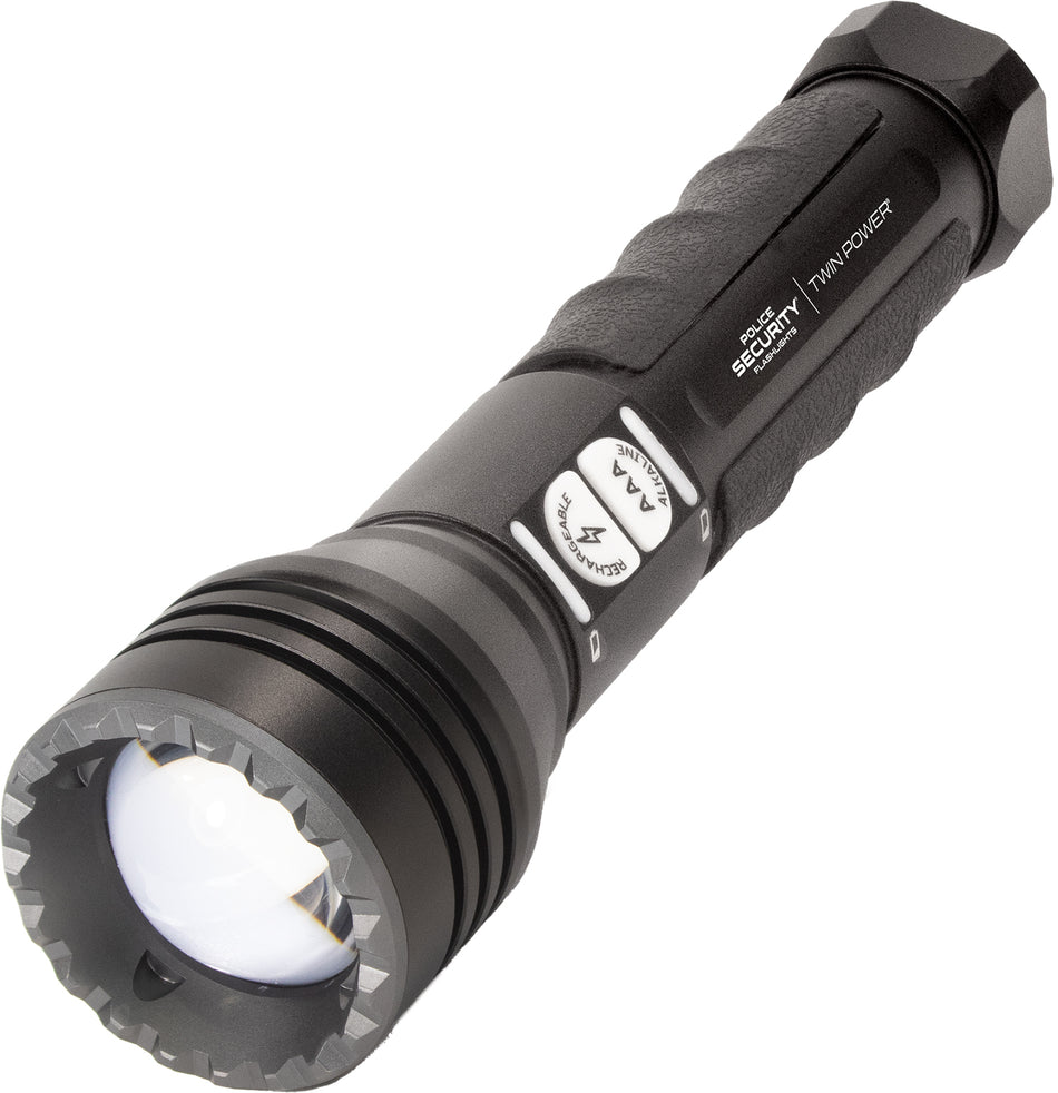 Lb Marketing 97741 Twin Power Long Throw Dual Power Flashlight Black 450 Lumens White LED USB-C Charging