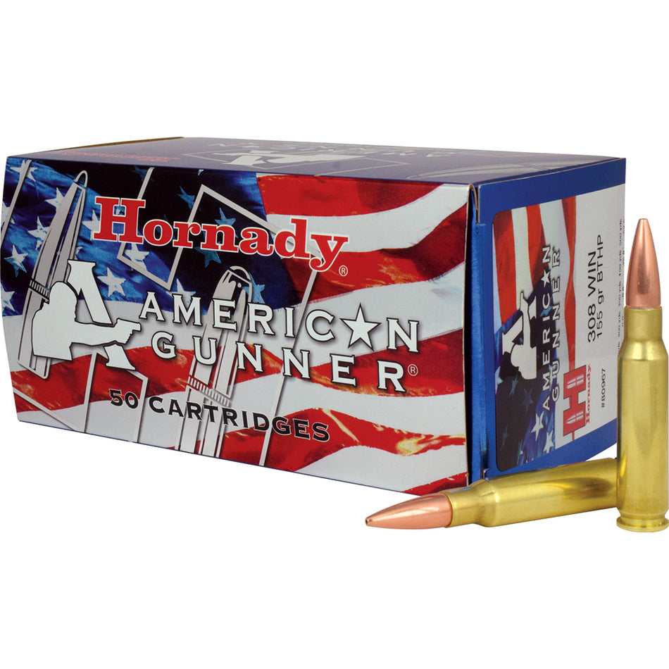 Hornady American Gunner BTHP Hollow Point Boat Tail 155 Grain .308 Win / 7.62x51mm 2700 fps