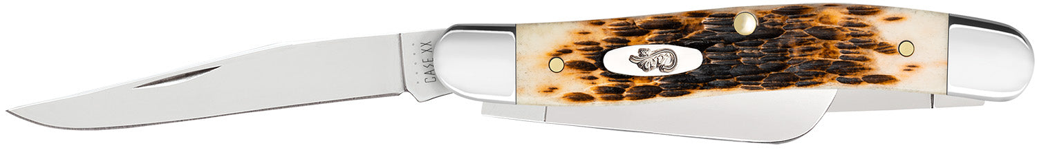 Case Medium Stockman Folding Knife 00042, Clip Point/Sheepsfoot/Spey Plain Polished SS Blades, Amber Bone Handle