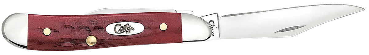 Case Medium Peanut Folding Knife 00781, Plain Polished Clip Point/Pen SS Blades, Corn Cob Old Red Bone Handle