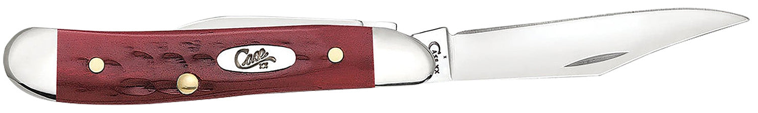 Case Medium Peanut Folding Knife 00781, Plain Polished Clip Point/Pen SS Blades, Corn Cob Old Red Bone Handle
