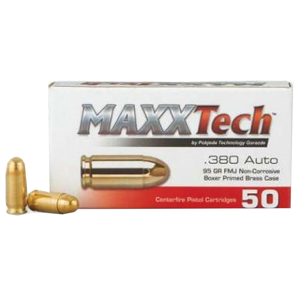 MaxxTech  .380 ACP/Auto 95 grain Full Metal Jacket ammunition