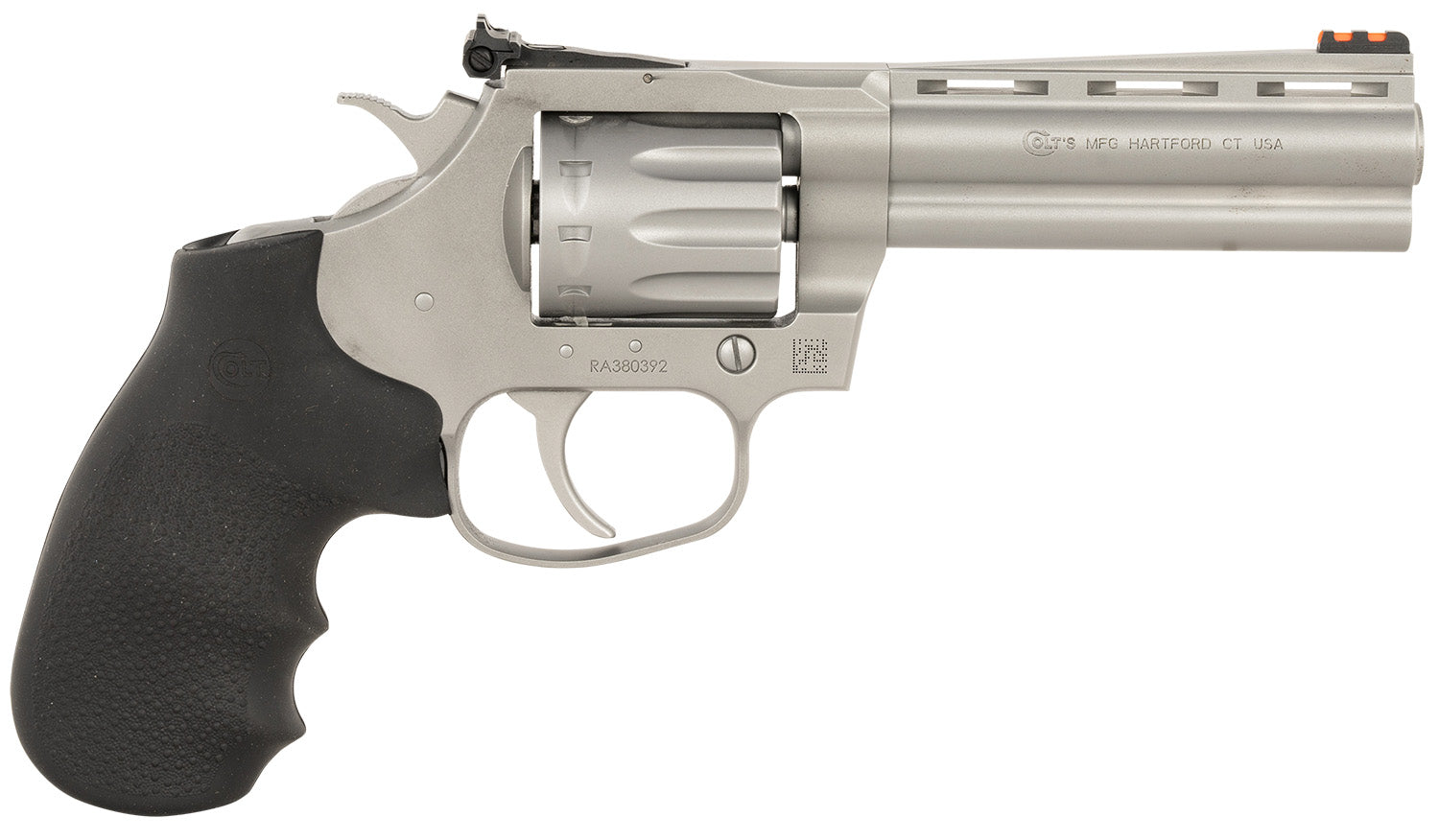 Colt Mfg KCOBRA22-SM4RFO King Cobra Target 22 LR 10 Shot 4.25" Matte Stainless Steel Vent Rib Barrel, Matte Stainless Stainless Steel Frame & Cylinder, Black Hogue Overmolded Grip, Exposed Hammer