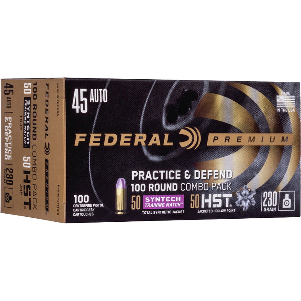 Federal Premium Defense Syntech Practice & Defend .45 ACP/Auto 230 grain HST JHP/Syntech TSJ ammunition