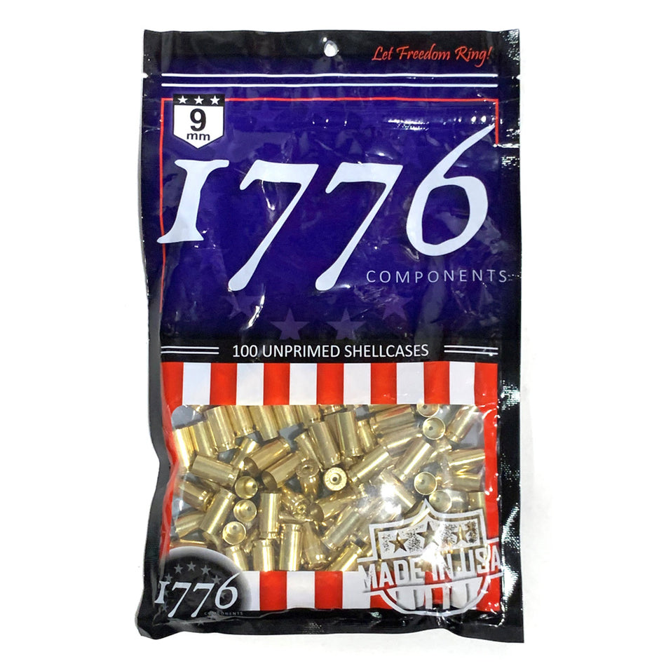 1776 USA Unprimed Brass 9mm 100 pc.