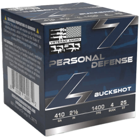 Veteran Ammo Personal Defense 4 Pellets Shotgun Ammo .410 Bore 2.5 in 1/5 oz #4 Buck