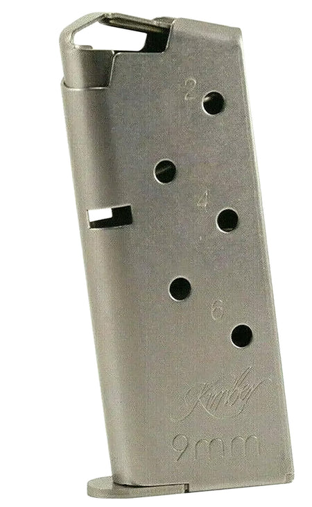 Kimber Micro 9 Flush Fit 6rd 9mm Silver Stainless Steel Magazine