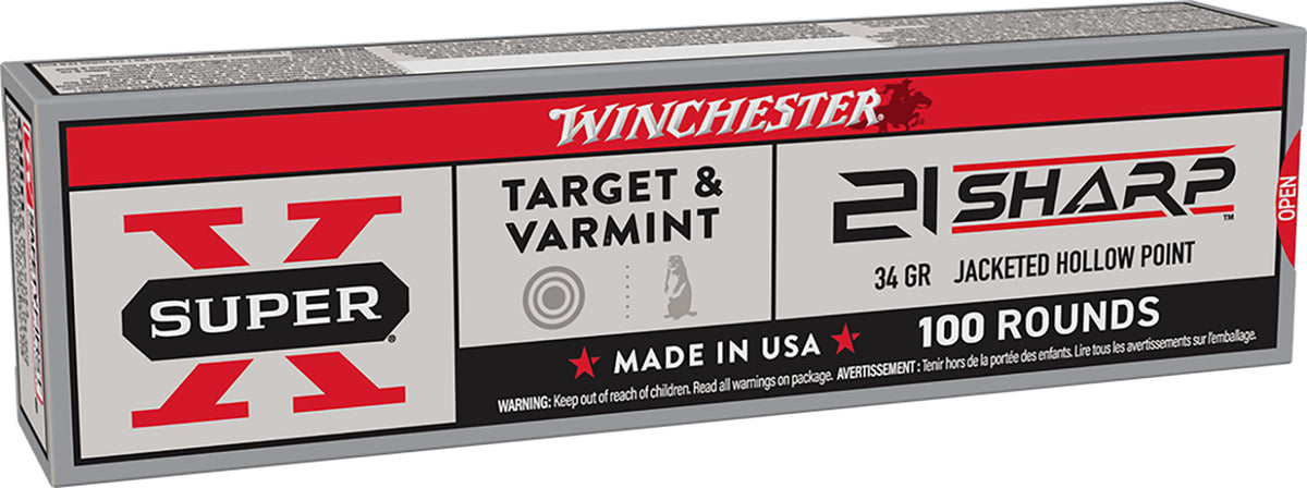 Winchester Super X .21 Sharp 34 grain Jacketed Hollow Point ammunition