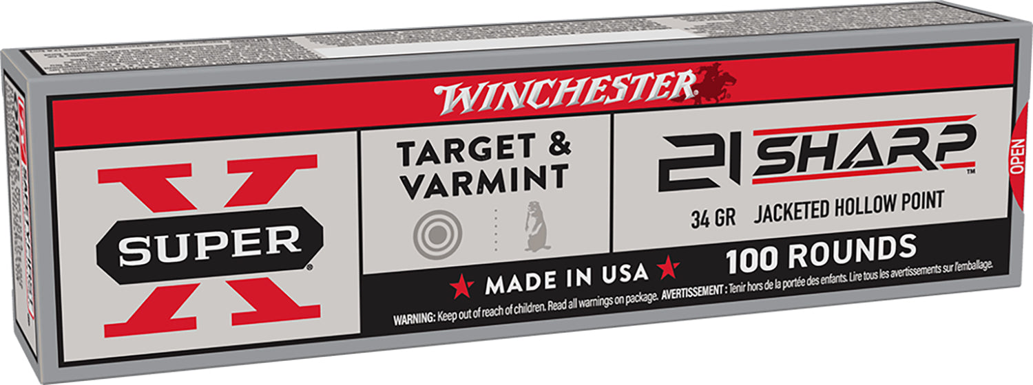 Winchester Super X .21 Sharp 34 grain Jacketed Hollow Point ammunition