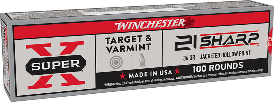 Winchester Super X .21 Sharp 34 grain Jacketed Hollow Point ammunition