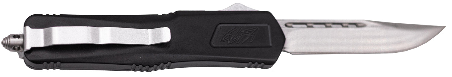 GLFA Medium OTF Knife by Great Lakes Firearms, 3.50" Steel Blade, Black Cerakote Aluminum Handle
