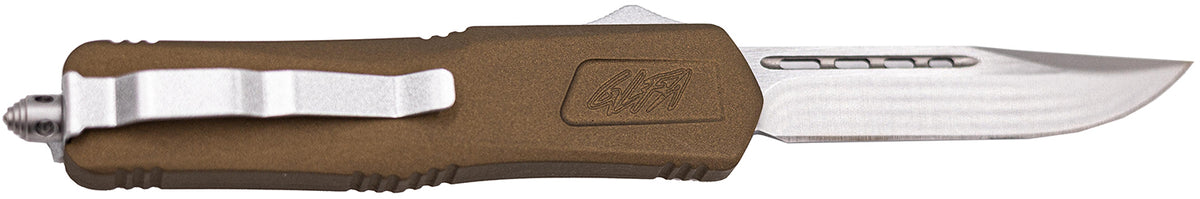 GLFA 3.50" OTF Plain Steel Blade Knife with Bronze Cerakote Aluminum Handle and Glass Breaker