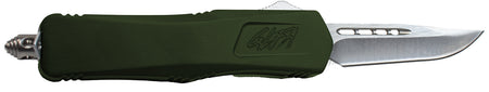 GLFA 3.50" OTF Plain Steel Blade Knife with OD Green Cerakote Aluminum Handle and Glass Breaker