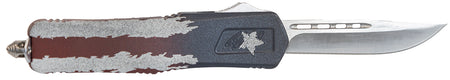 GLFA 3.50" OTF Plain Steel Blade Knife with American Flag Cerakote Aluminum Handle and Glass Breaker