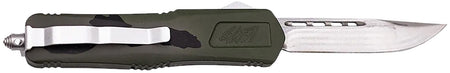 GLFA 3.50" OTF Plain Steel Blade Knife with Pursuit Green Camo Aluminum Handle and Glass Breaker