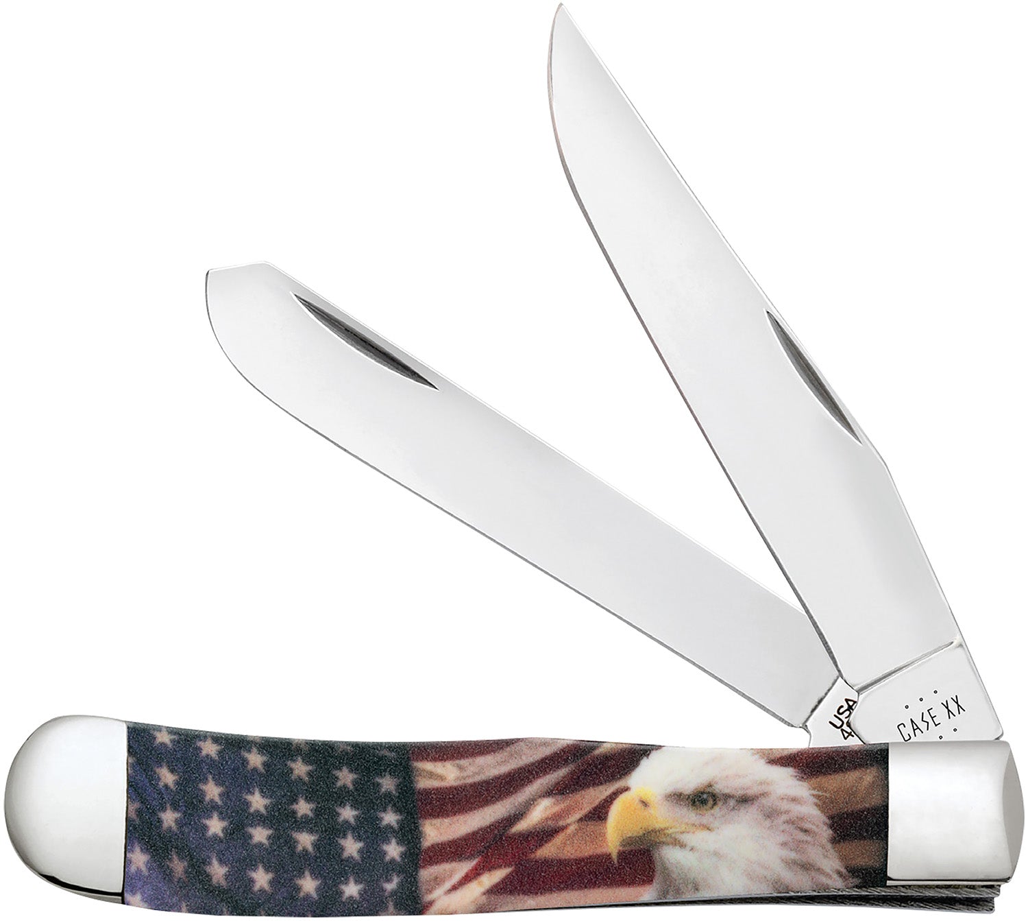 Case Patriot Trapper Folding Knife 10647, Plain Mirror Polished Clip Point/Spey Blades, Red White Blue Synthetic Handle