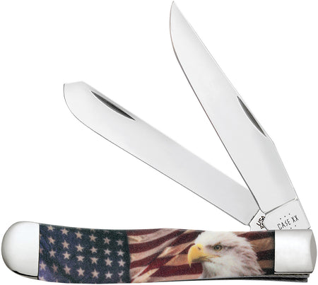 Case Patriot Trapper Folding Knife 10647, Plain Mirror Polished Clip Point/Spey Blades, Red White Blue Synthetic Handle