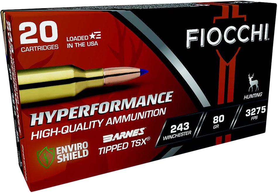 Fiocchi Polymer Tip Boat Tail .243 Winchester 80 grain Lead Free Ballistic Tip ammunition