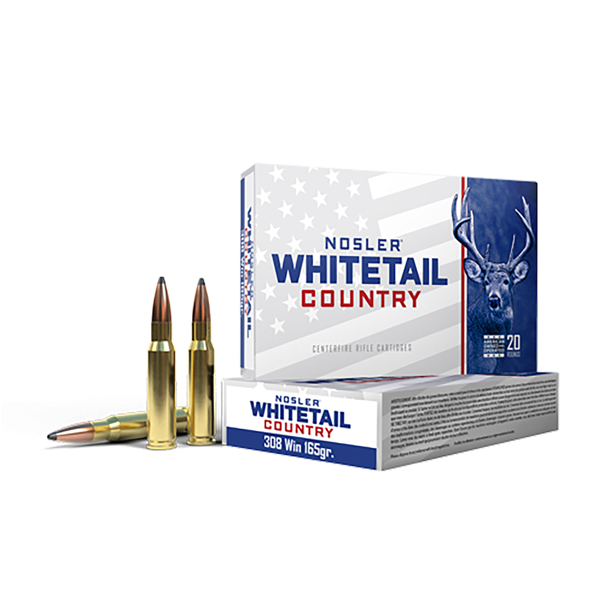 Nosler Whitetail Country .308 Win / 7.62x51mm 165 grain Boat Tail Spire Point ammunition