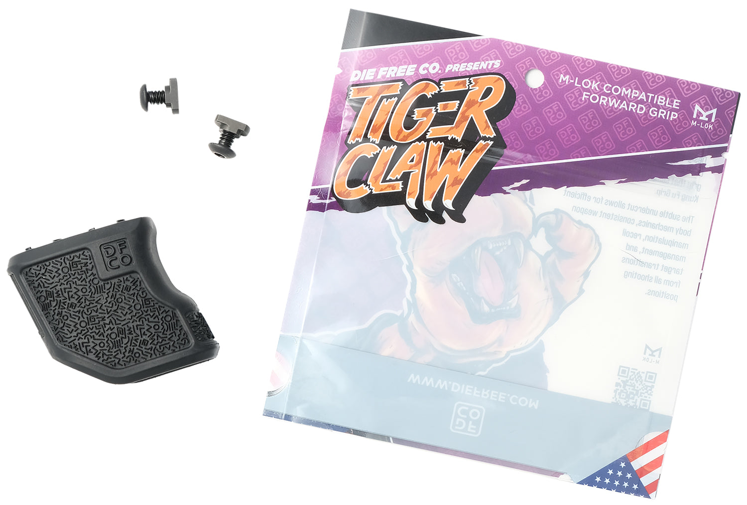 Die Free Co Tiger Claw M-Lok Angled Fore Grip Black Nylon