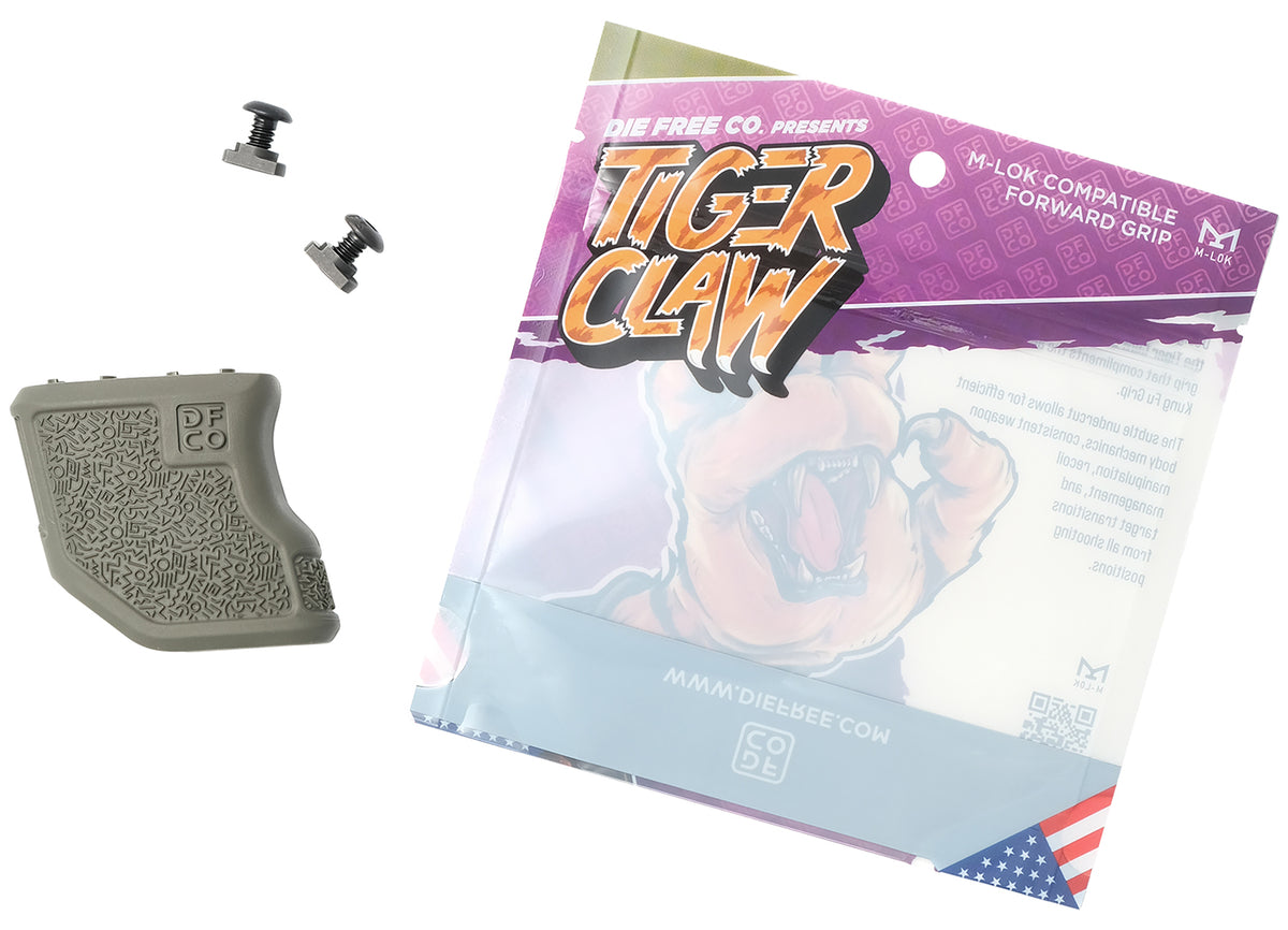 Die Free Co Tiger Claw M-Lok Angled Fore Grip Olive Drab Nylon