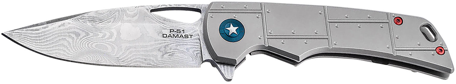 Boker Plus P-51 Damast Designer Folder 3.35" Damascus Drop Point Blade Titanium Handle