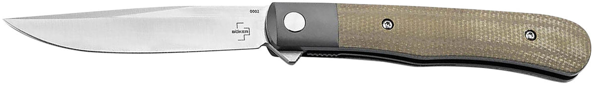 Boker Plus 01BO930 Trapper Uno 3.23" Nitro-V Blade Flipper Folding Knife Micarta Handle