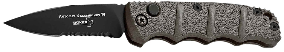 Boker 01KALS96 Kalashnikov Pocket 2.52" Black D2 Drop Point Serrated Blade Gray Aluminum Handle Knife