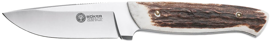 Boker Arbolito 02BA319H 3.50" Drop Point N695 Blade Stag Scales Tapered Tang Fixed Blade Knife