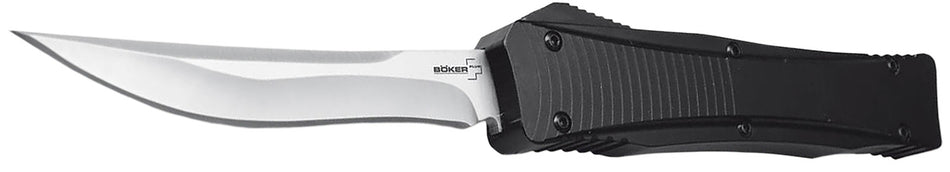 Boker 06EX243 Eagle OTF 3.35" Plain D2 Steel Recurve Blade Black Aluminum Handle Auto Folder