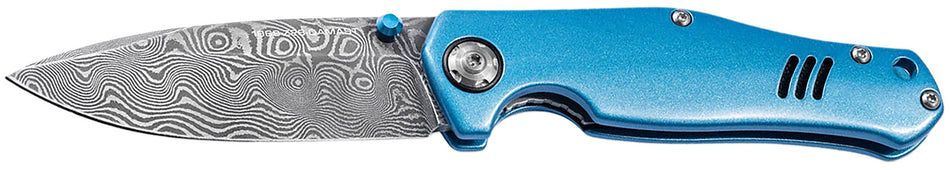 Boker Plus 111101DAM Le Mans Blue Folding Knife 3.15" Damascus Drop Point Blade Aluminum Handle
