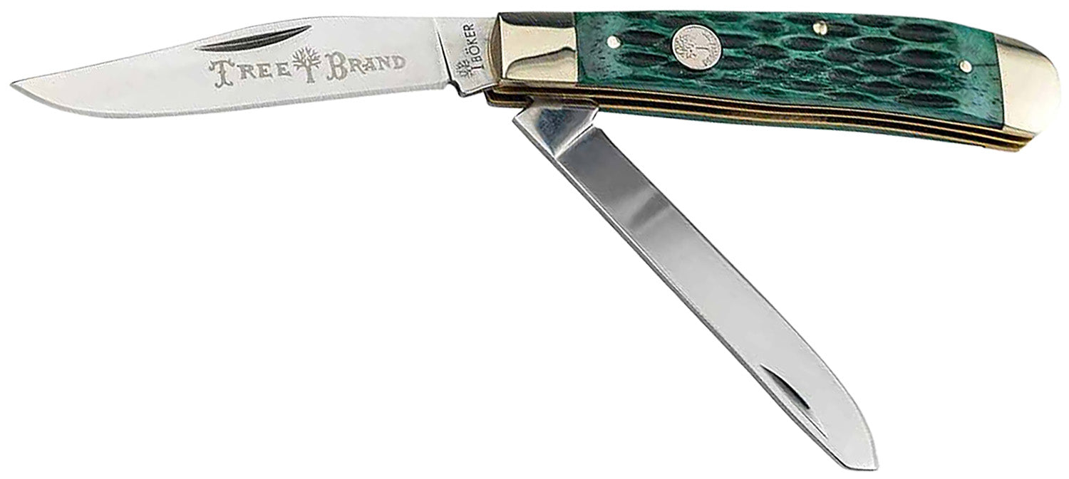 Boker Traditional Series Trapper 2.0 110831 Clip/Spey D2 Blade Green Jigged Bone Handle