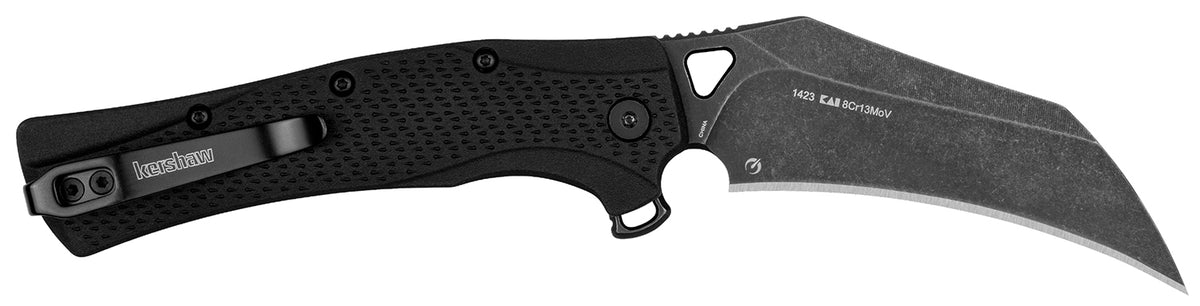 Kershaw Dawnstar Tactical Folding Knife 1423, 3.50" Hawkbill Blackwash Blade with Black Textured Nylon Handle