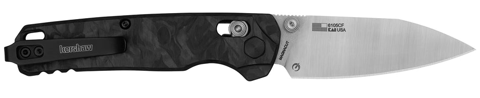 Kershaw Bel Air 6105CF Reverse Tanto Folding Knife, Blackwash CPM MagnaCut Blade with Bright Nickel Aluminum Handle