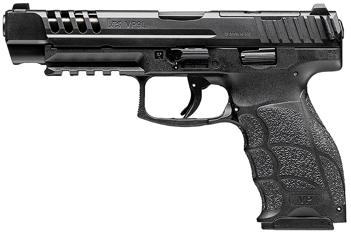 HK 81001158 VP9L 9mm Luger 10+1 5" Black Polygonal Rifled Barrel, Long/Lightening Cuts/Optic Cut Steel Slide, Polymer Frame w/Picatinny Rail, Black Interchangeable Backstrap Grip