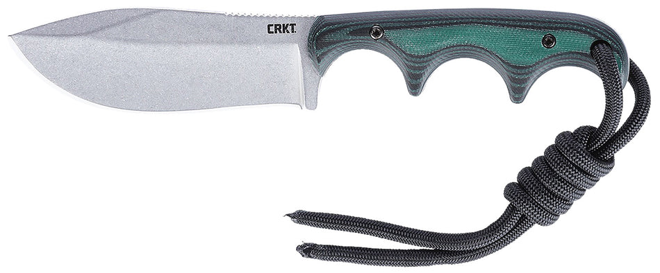 CRKT Minimalist Nessmuk Fixed Blade Model 2376, Stonewashed D2 Steel Blade, Green Micarta Handle