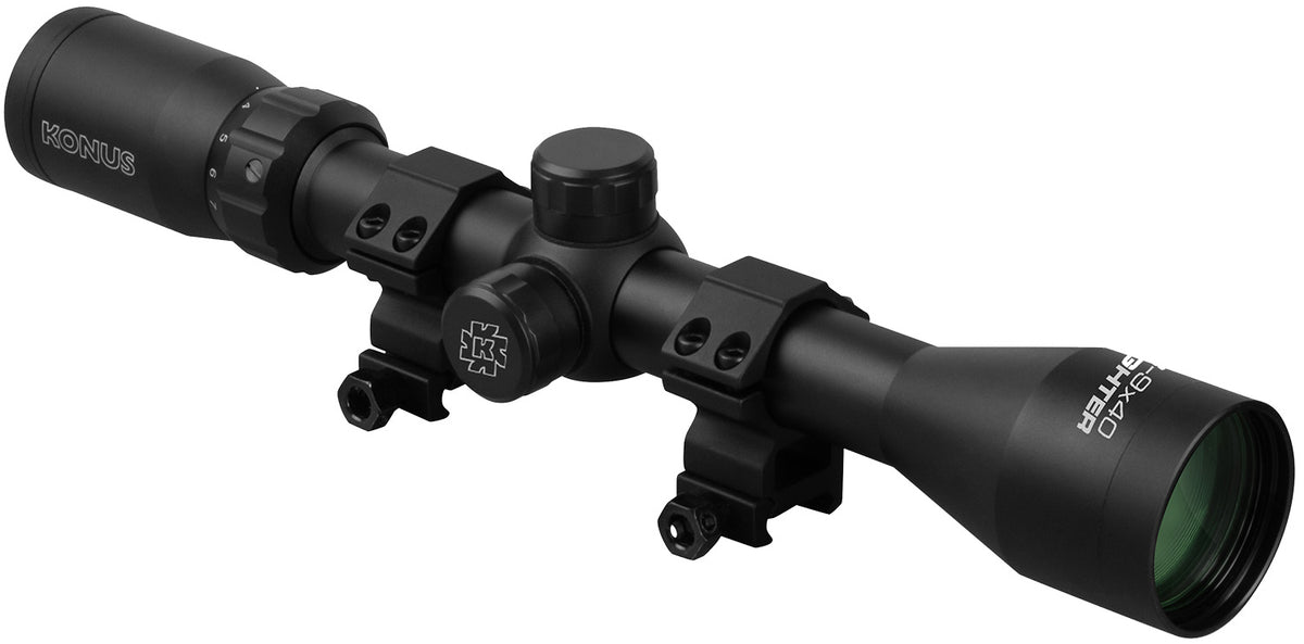 Konus 7352 Fighter Riflescope 3-9x40mm 30/30 Reticle Bundled with Rings