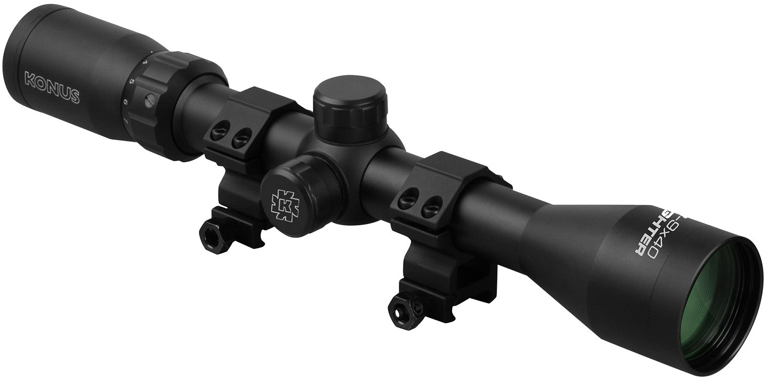 Konus 7352 Fighter Riflescope 3-9x40mm 30/30 Reticle Bundled with Rings