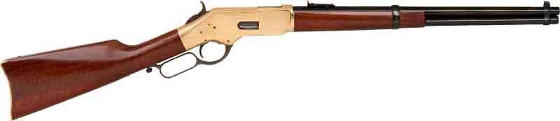 CIMARRON 1866 YELLOWBOY 19" 38SPL LVR RFL W/ SADDLE RING, BRASS REC WALNUT STOCK