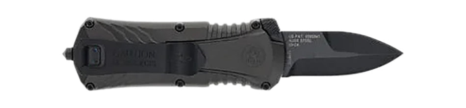 M&P 1219171 Compact OTF Knife 1.90" Plain Blade Black Oxide Stainless Gray/Black Handle