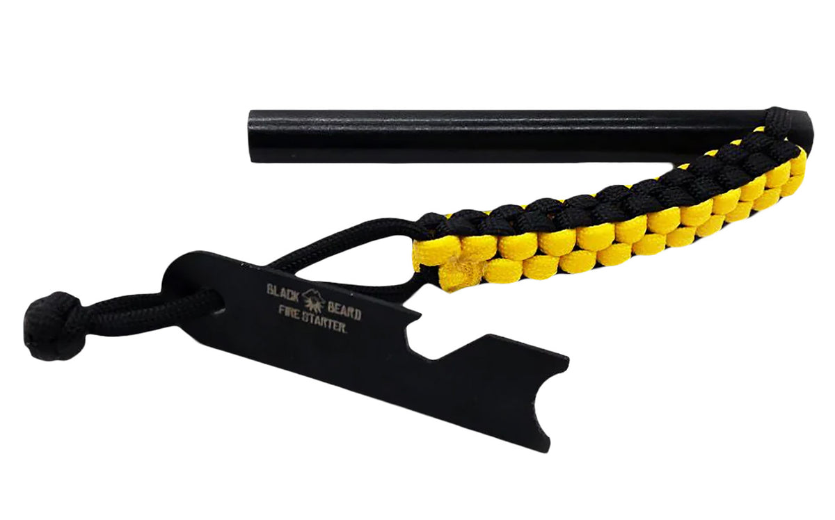 Black Beard Fire Starter Ferro Rod 20K Strikes Weather-Resistant with Paracord