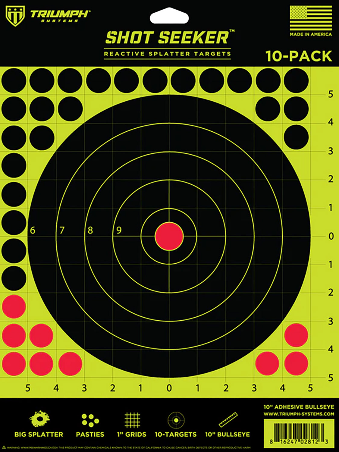 Triumph Systems Self-Adhesive Shot Seeker Paper Targets Black Yellow Red 10 Pack