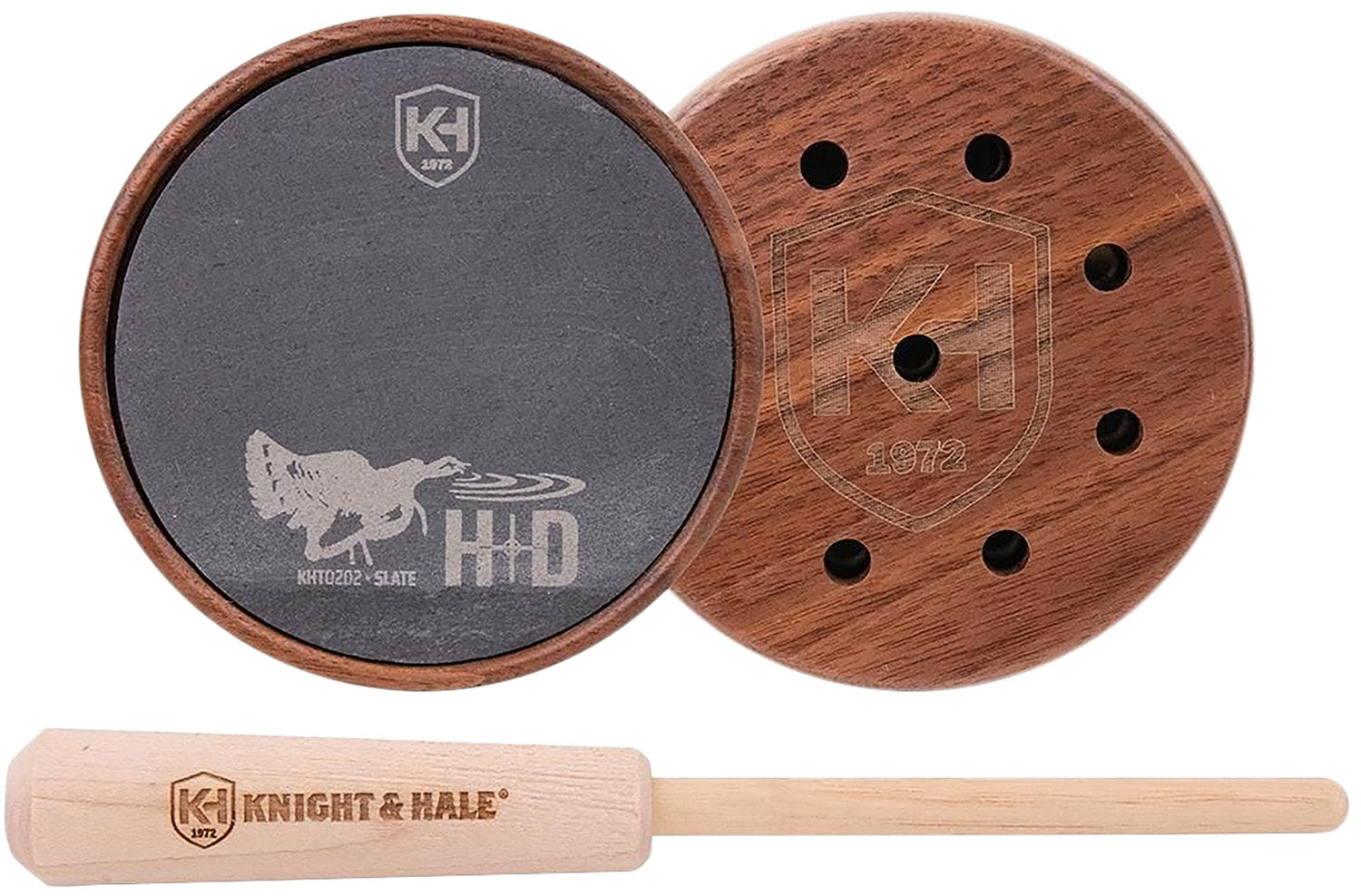 Knight & Hale HD Slate Surface Turkey Pot Call KHT0202 Walnut Pot Hickory Striker