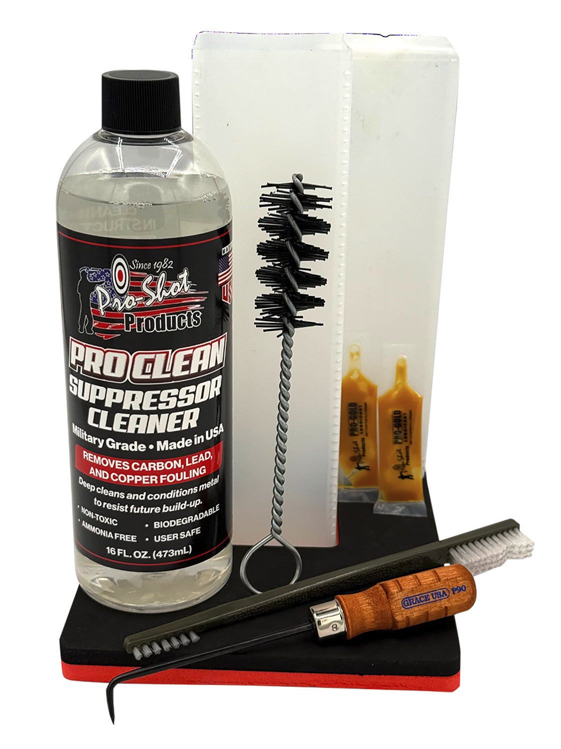 Pro-Shot Suppressor Cleaner Kit with Pick Tool Nylon Brush and Lubricant Packets